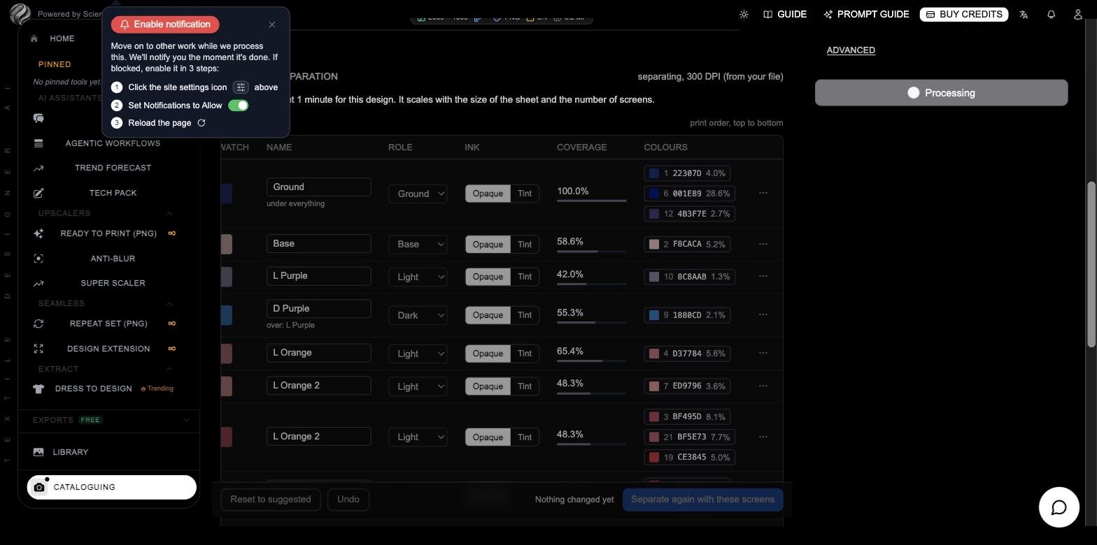 Separate again in progress: the previous rows stay on screen dimmed while the new separation runs
