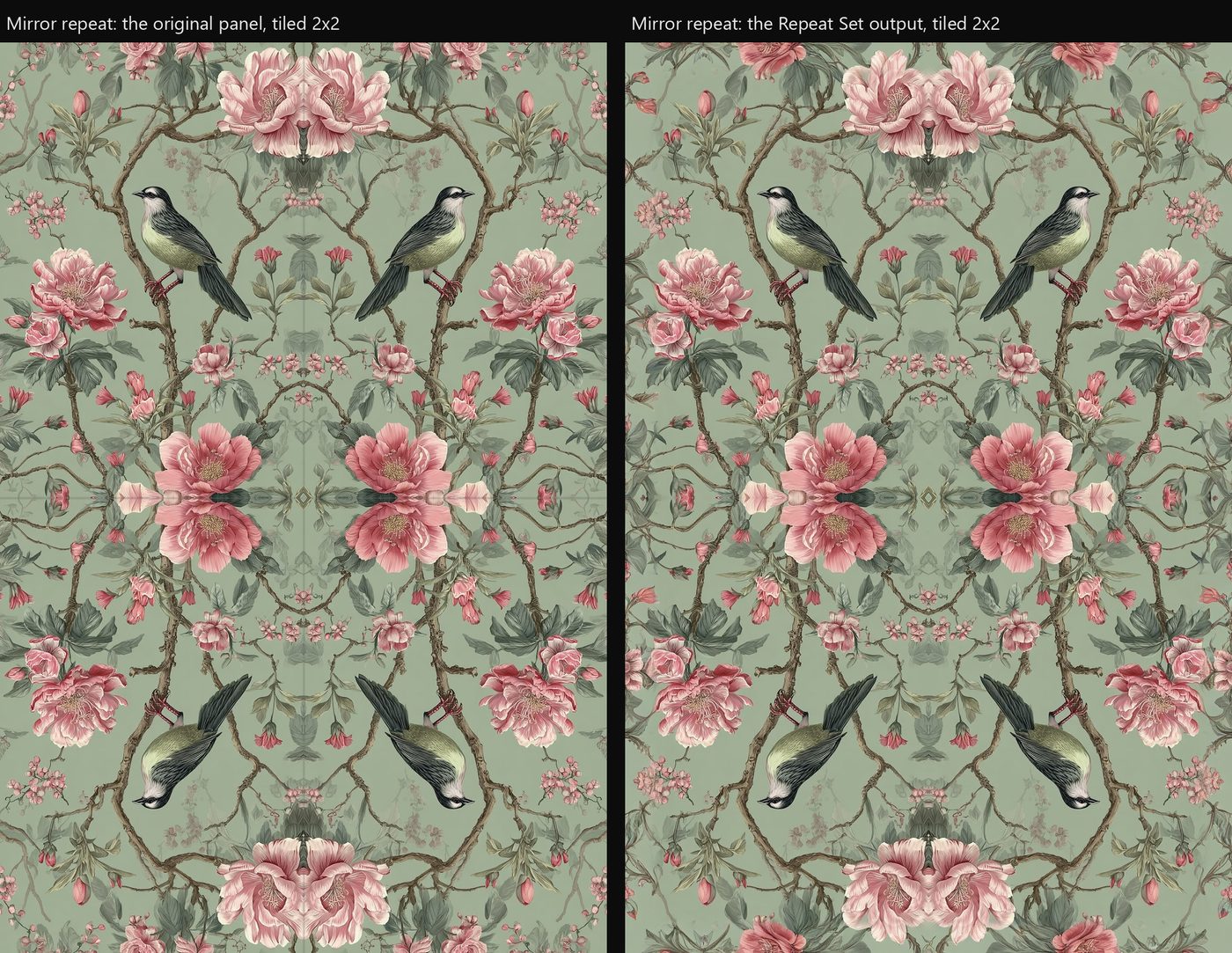 Mirror layout of the original and of the Repeat Set mirror output, both continuous by construction